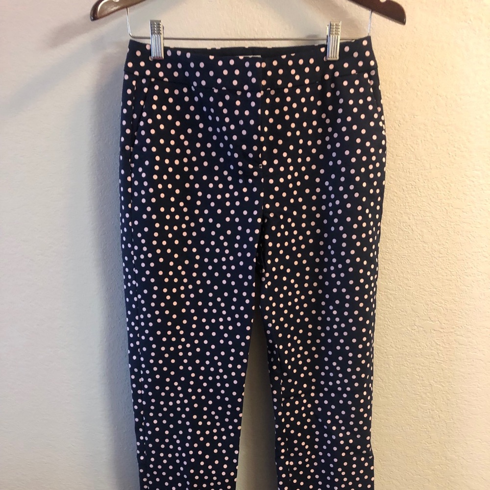 Boden Navy and pink polka dot pants.